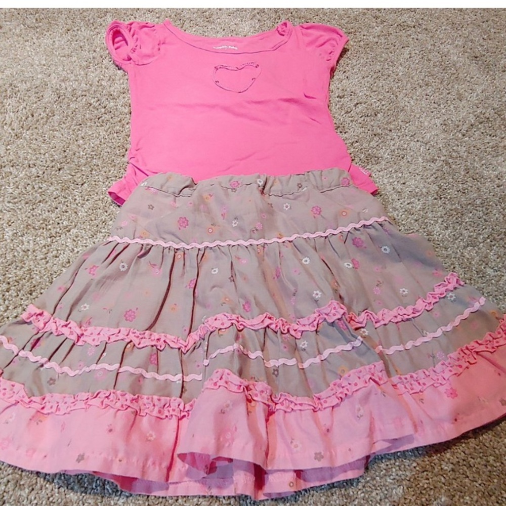 pumpkin patch pink top & brown skirt set